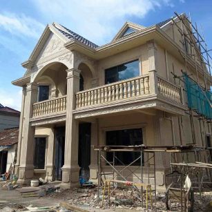 辽宁 黄金麻花岗岩石材私人别墅雕花门楼柱阳台栏杆