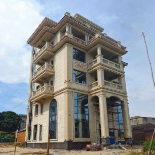 辽宁 黄金麻花岗岩石材别墅外墙干挂搭配（雕花栏杆花瓶柱门楼罗马柱）