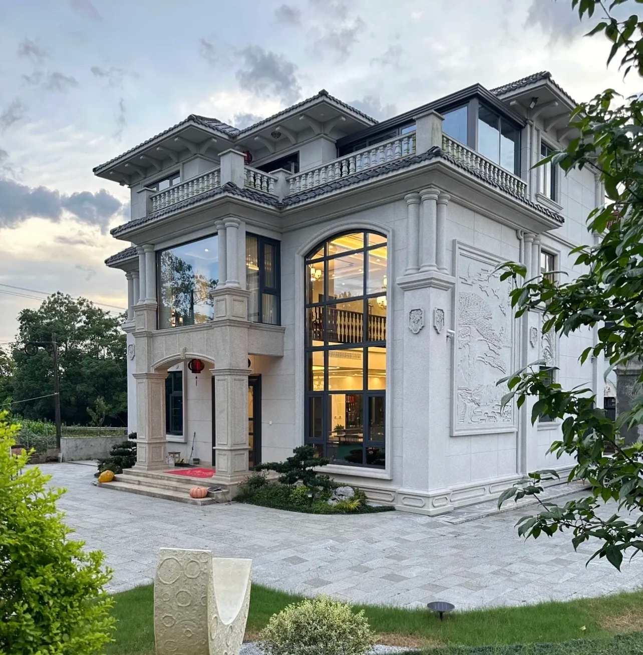 辽宁 白麻花岗岩私人别墅干挂石材豪华定制