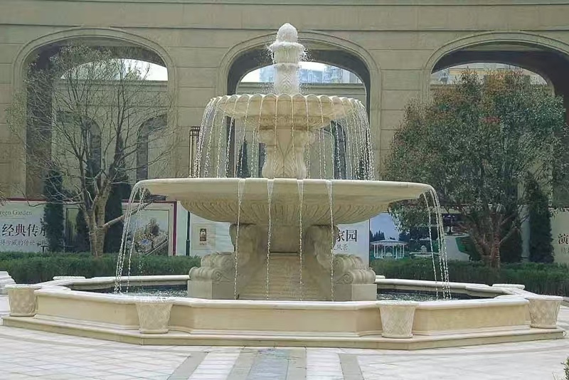 辽宁 黄金麻花岗岩异型加工——户外庭院石雕流水喷泉