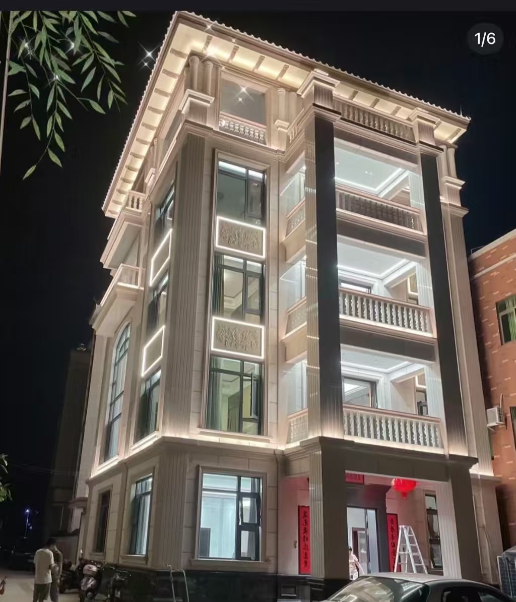 辽宁 芝麻白花岗岩别墅外墙夜间效果