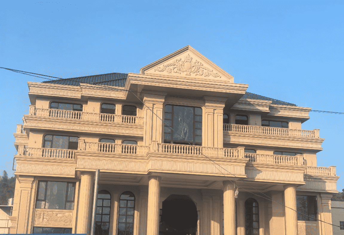 辽宁黄金麻别墅外墙干挂石材效果示例