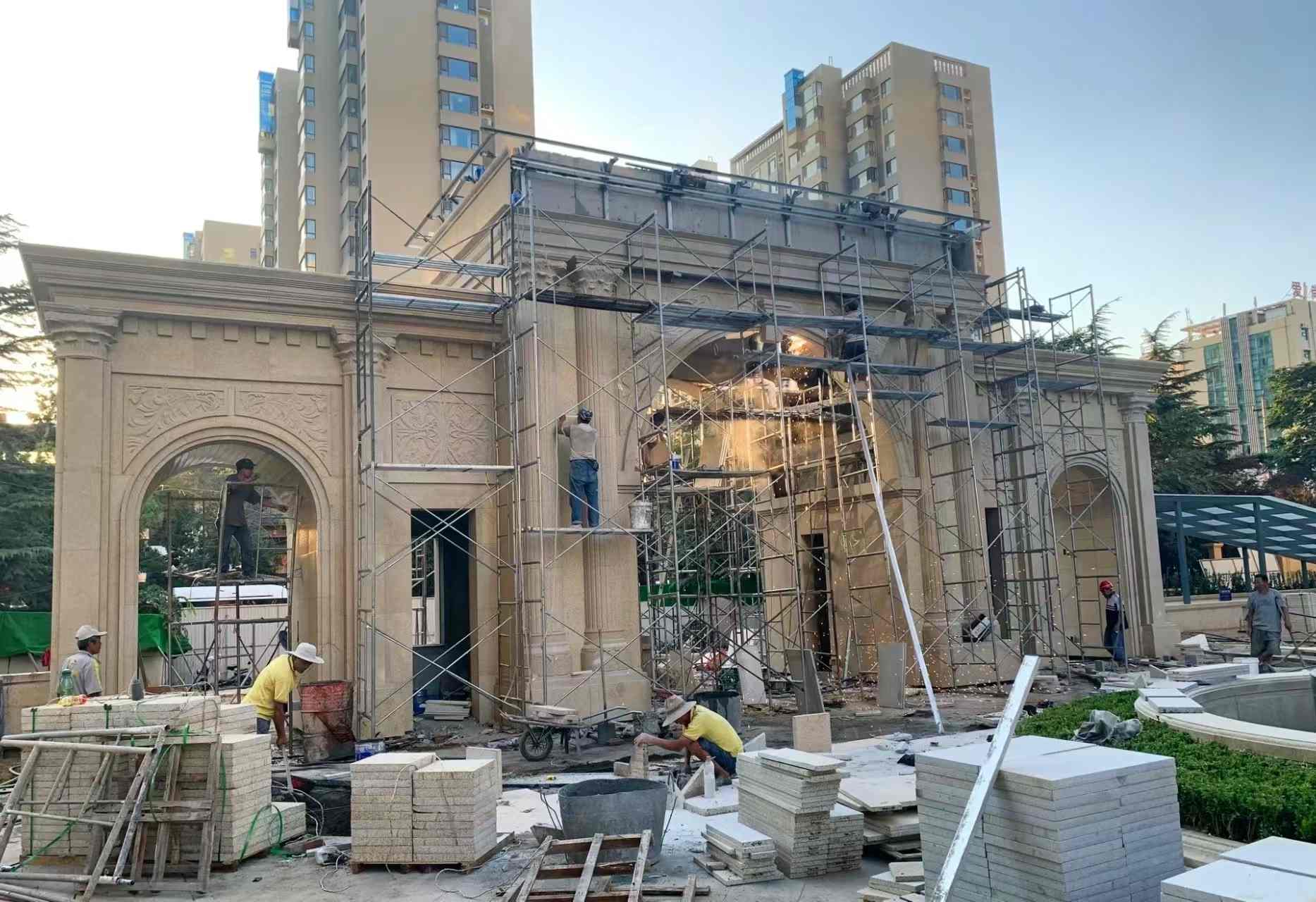 辽宁 黄金麻荔枝面花岗岩小区门楼外墙干挂